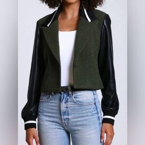 7 for All Mankind Varsity Jacket Blazer Cropped Green Black